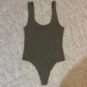 DRESS FORUM Olive Green Scoop Neck Bodysuit